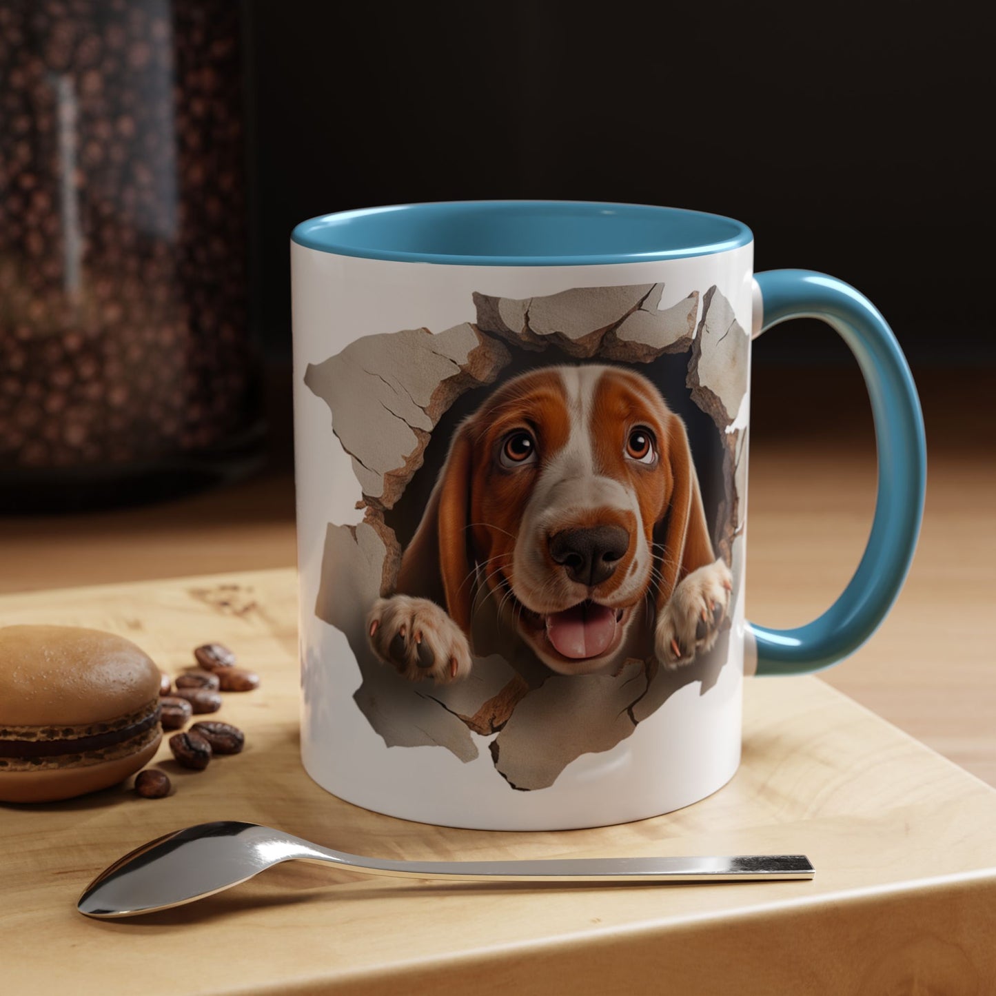 Basset Hound Peek-A-Boo Accent Coffee Mug — Cute Dog Face 11/15oz