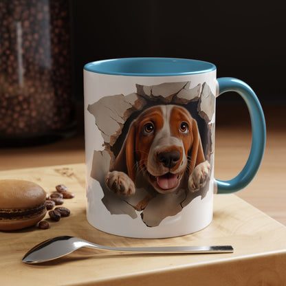 Basset Hound Peek-A-Boo Accent Coffee Mug — Cute Dog Face 11/15oz