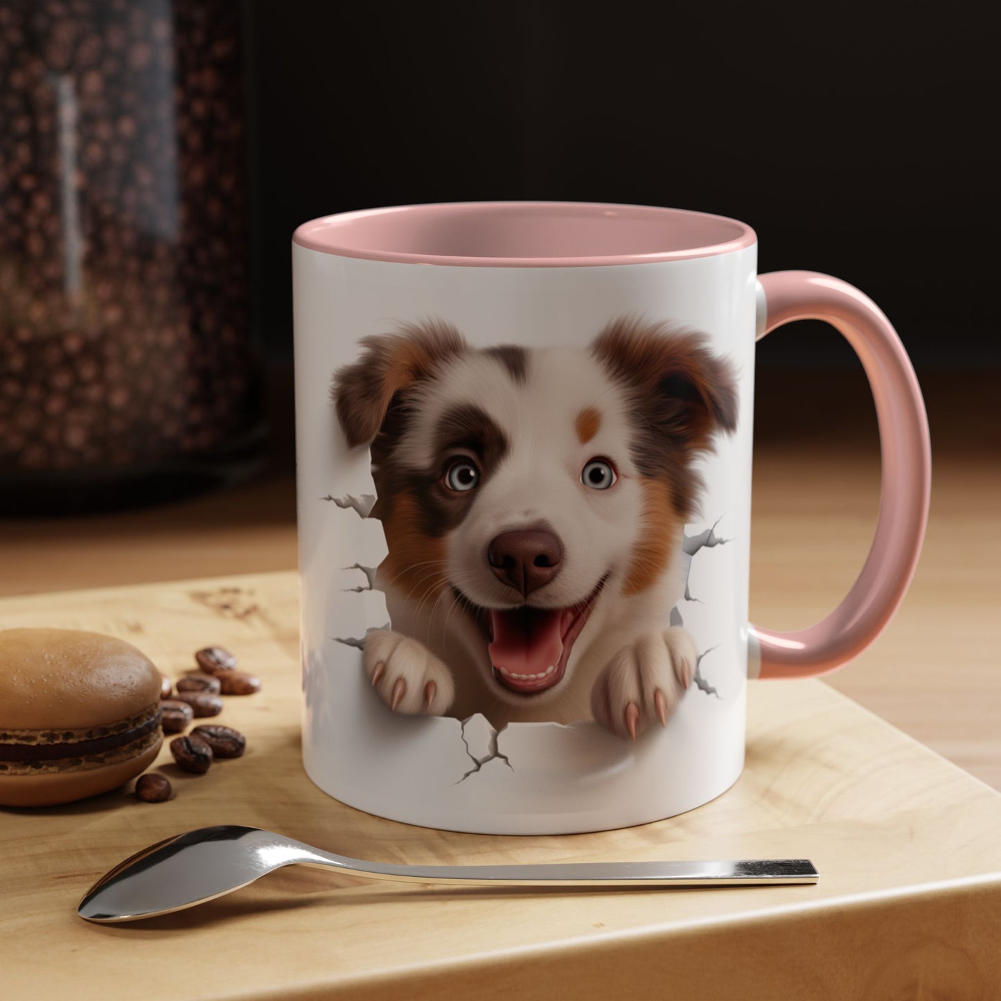 Australian Shepherd Peeking Coffee Mug — Cute Puppy Accent Mug (11/15oz)