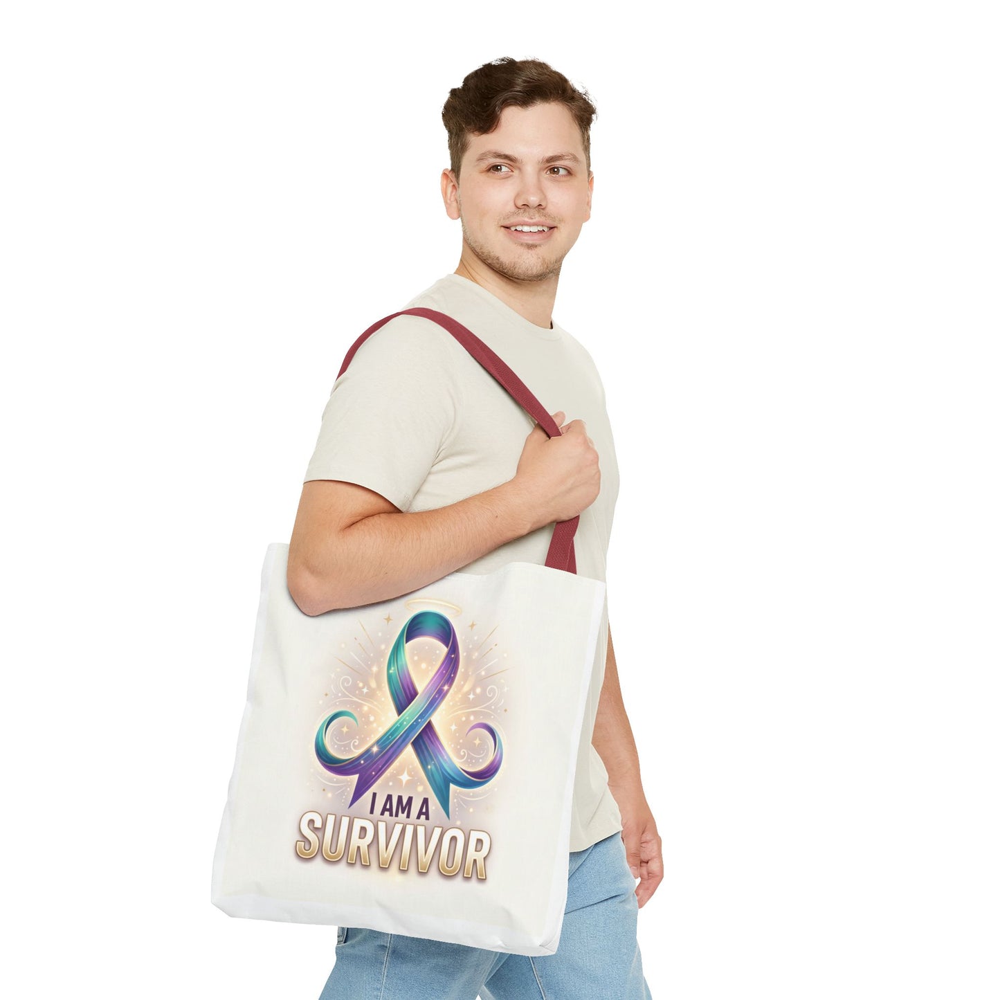 Survivor Ribbon Tote Bag - "I Am a Survivor" Awareness Reusable Shopper