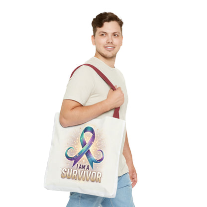 Survivor Ribbon Tote Bag - "I Am a Survivor" Awareness Reusable Shopper