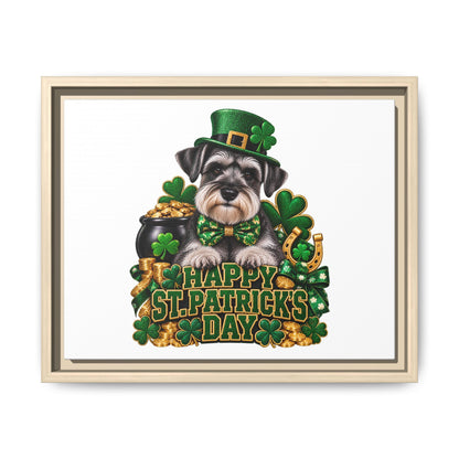 Happy St. Patrick’s Day Schnauzer Framed Canvas