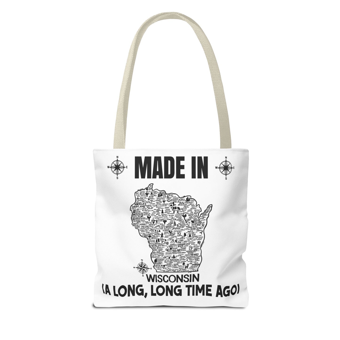 Made in Wisconsin Tote Bag — Vintage Map State Pride Tote ("A Long, Long Time Ago")