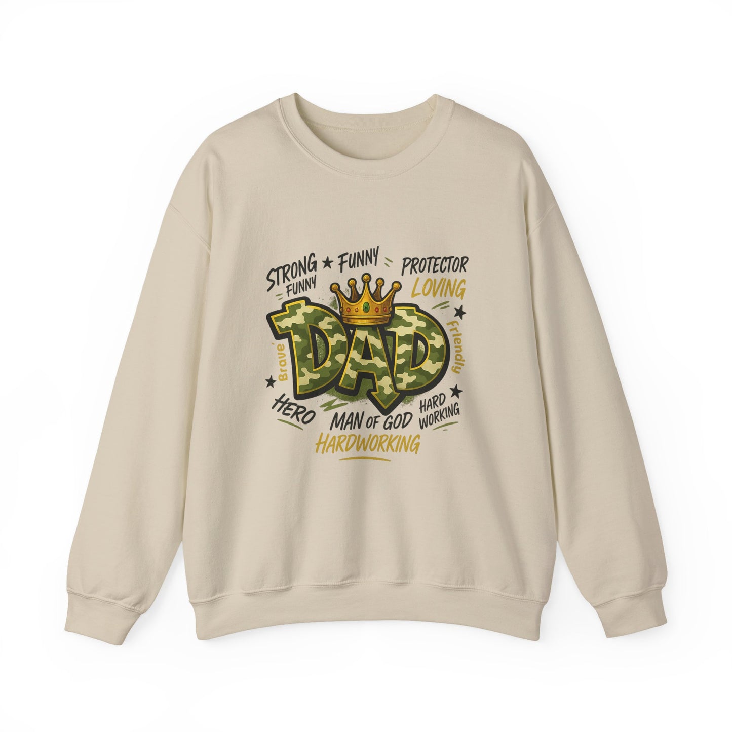 Dad Crown Crewneck Sweatshirt — "DAD" Camouflage Design, Loving, Hardworking Father Gift