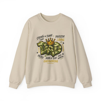 Dad Crown Crewneck Sweatshirt — "DAD" Camouflage Design, Loving, Hardworking Father Gift