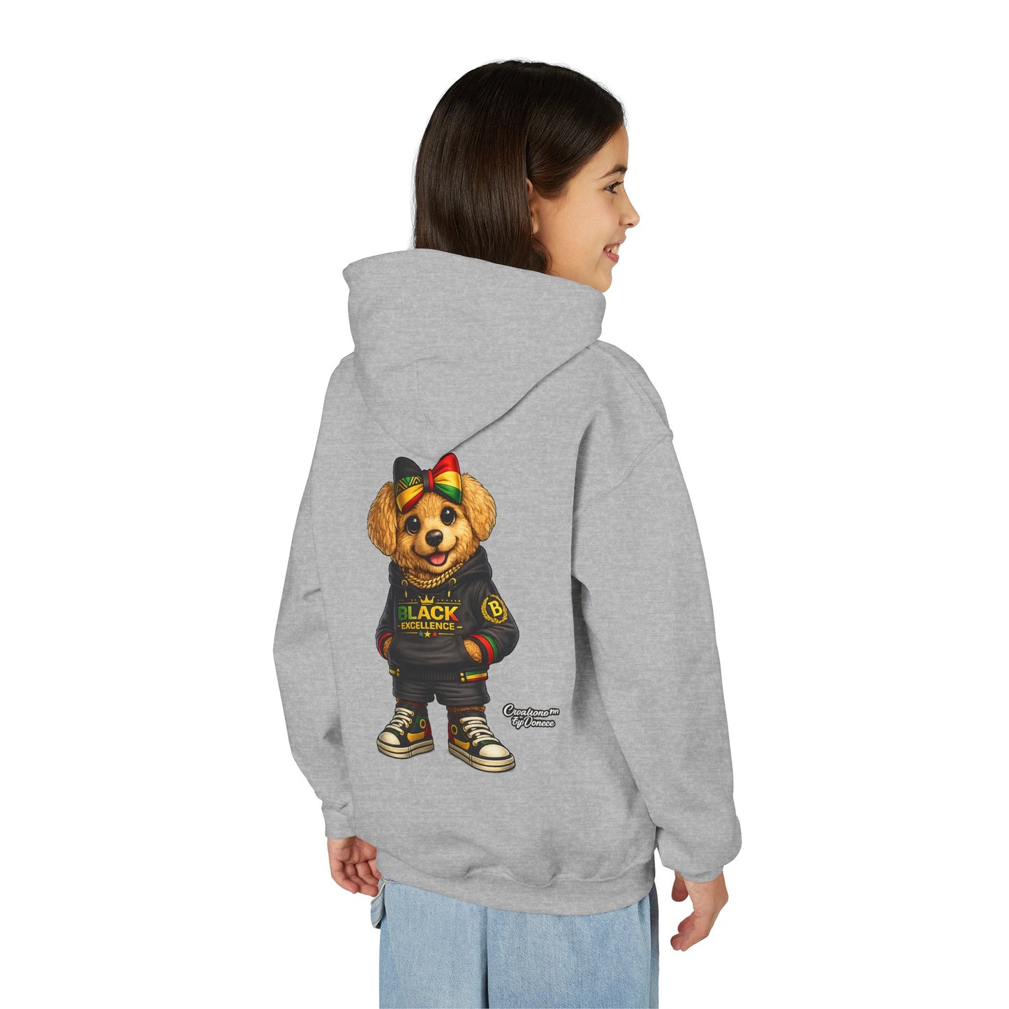 Youth Hoodie — Black Excellence Bear Graphic Sweatshirt (Kids)