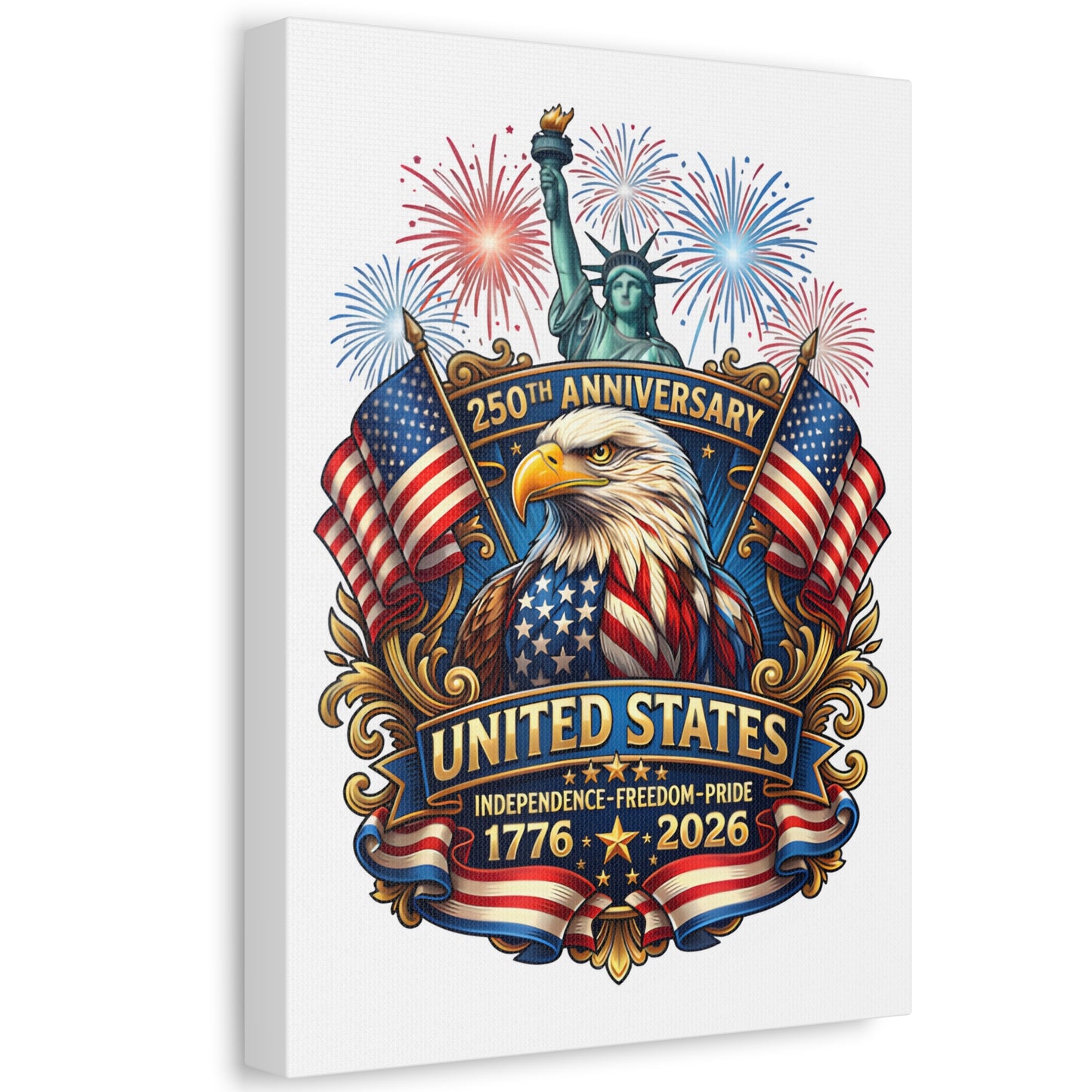 United States 250th Anniversary Stretched Canvas – 1776–2026 Eagle & Statue of Liberty Patriotic Wall Art