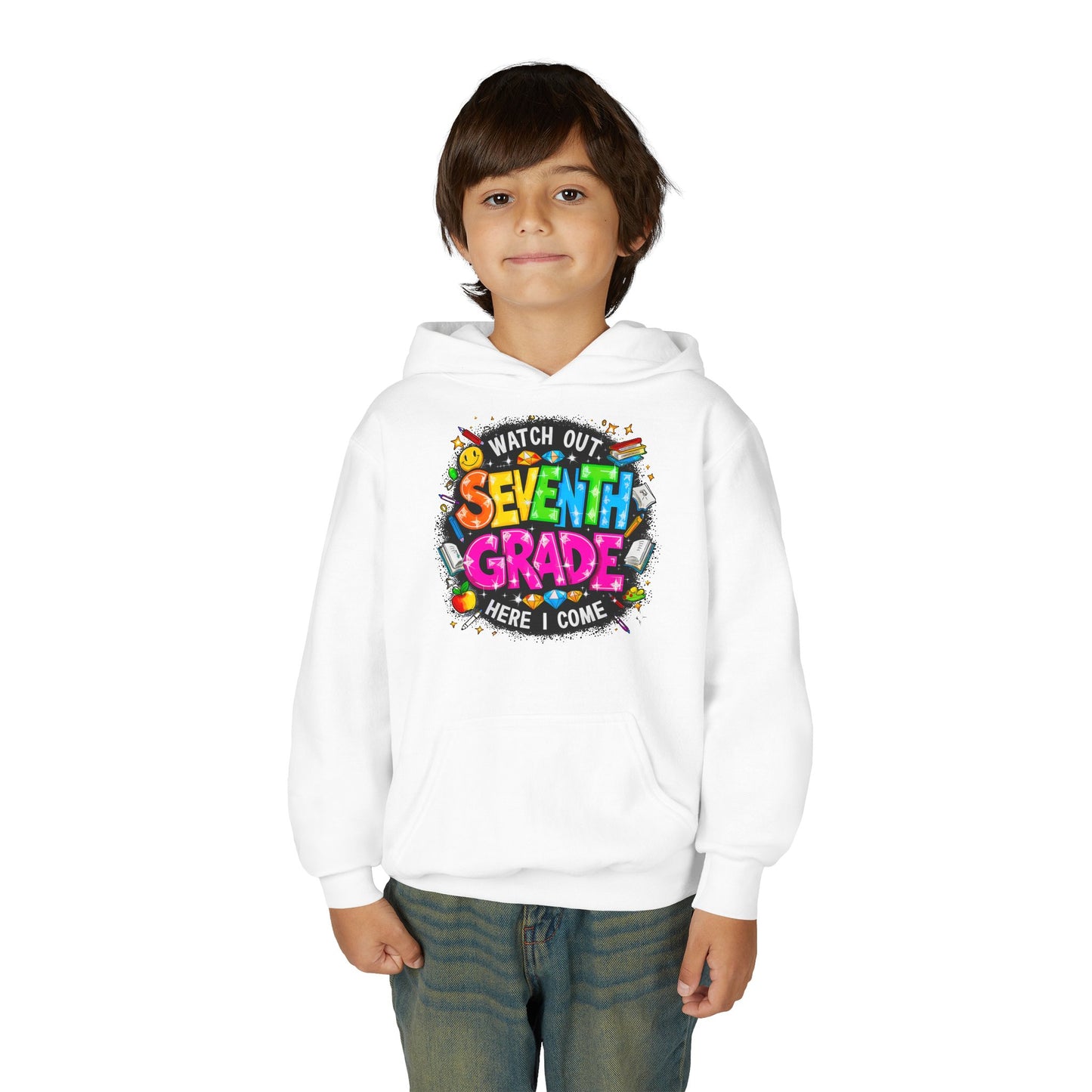 Seventh Grade Hoodie — "Watch Out Seventh Grade Here I Come" Kids Back-to-School Sweatshirt