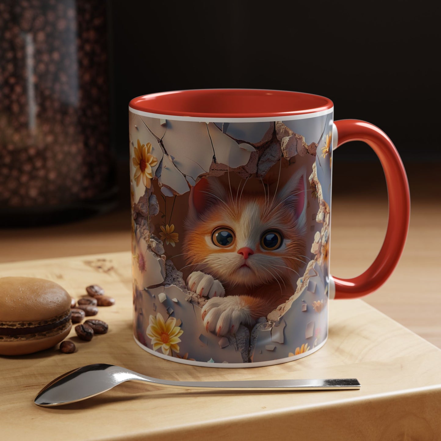 Cute Kitten Floral Coffee Mug – Peekaboo Cat Accent Mug (11/15oz)