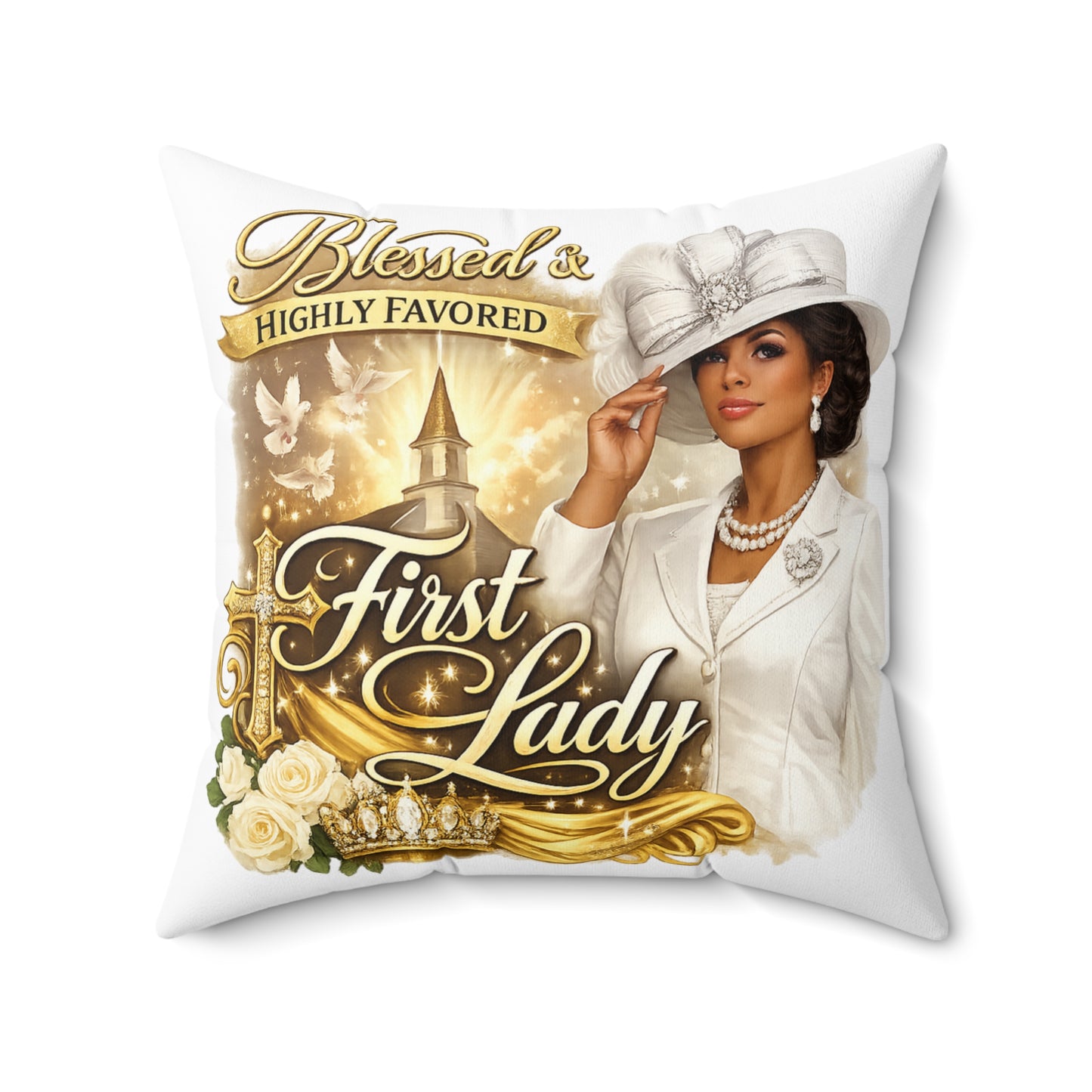 First Lady Decorative Pillow — "Blessed & Highly Favored" Church Home Decor