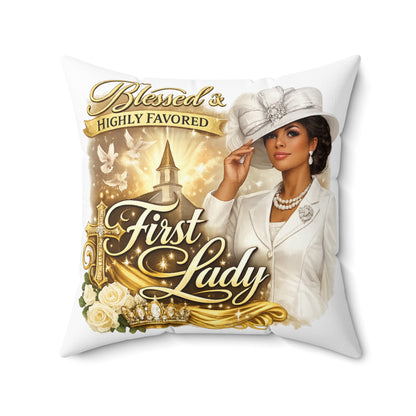 First Lady Decorative Pillow — "Blessed & Highly Favored" Church Home Decor