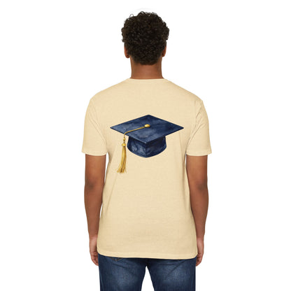 Graduation Cap T-Shirt — Navy Mortarboard with Gold Tassel