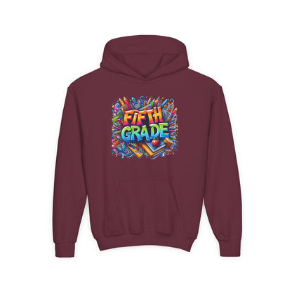 Fifth Grade Kids Hoodie - Colorful School Supplies Back-to-School Sweatshirt