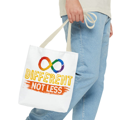 Autism Pride Tote Bag — "Different Not Less" Rainbow Infinity Reusable Shopper