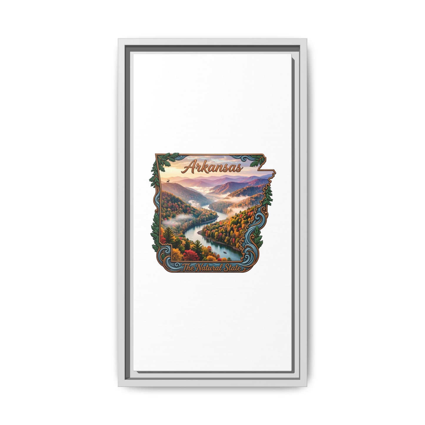Arkansas Scenic State Map Canvas — "The Natural State" Framed Wall Art