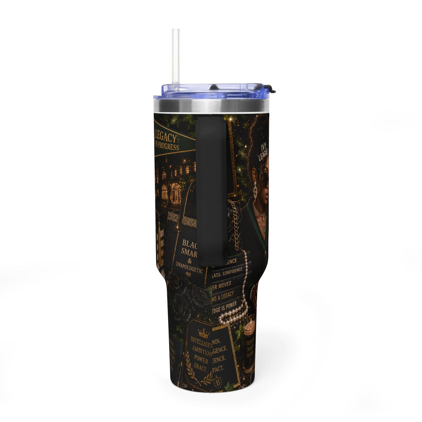 Black Ivy Energy 40oz Vacuum Tumbler — Insulated Travel Mug with Handle (Black Ivy Design)