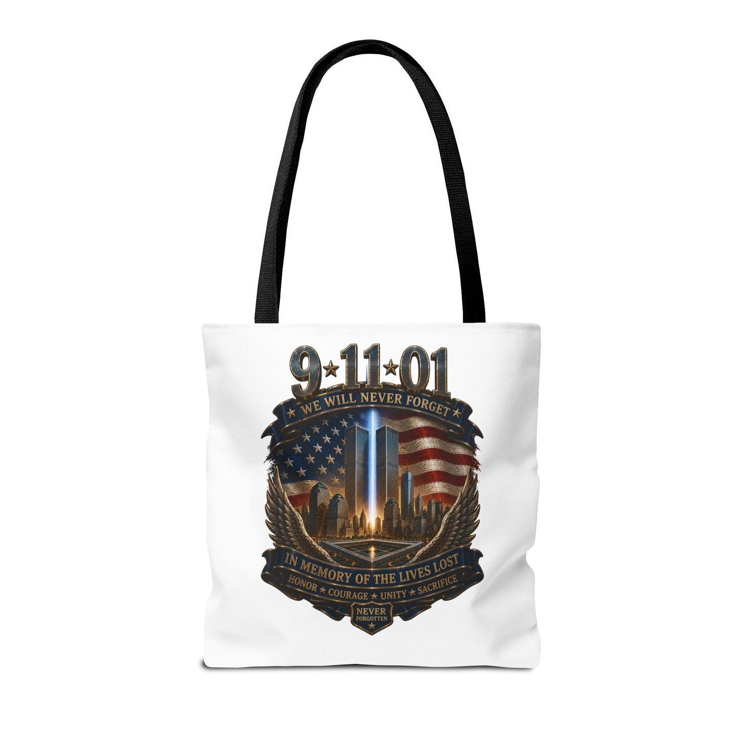 9·11 Memorial Tote Bag — We Will Never Forget Tribute Tote