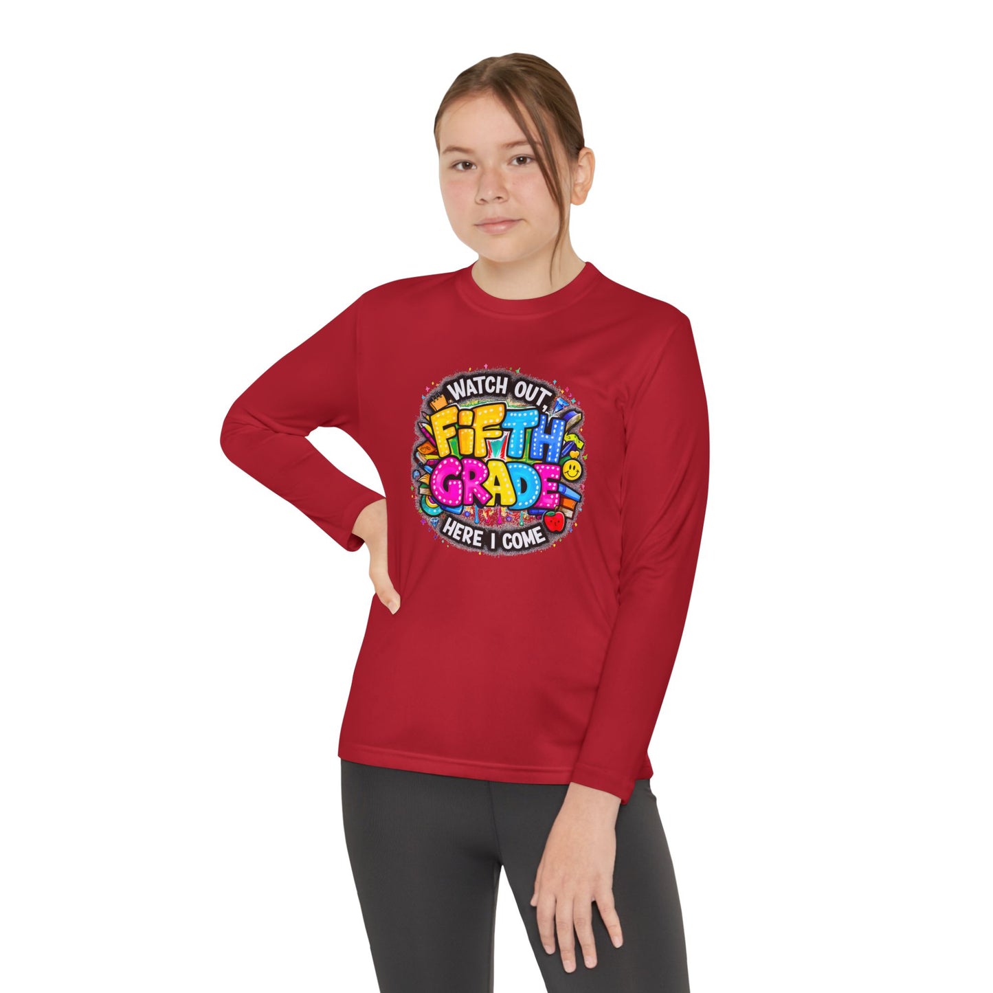 Fifth Grade Kids Long Sleeve Tee — “Watch Out Fifth Grade Here I Come” Back-to-School Shirt