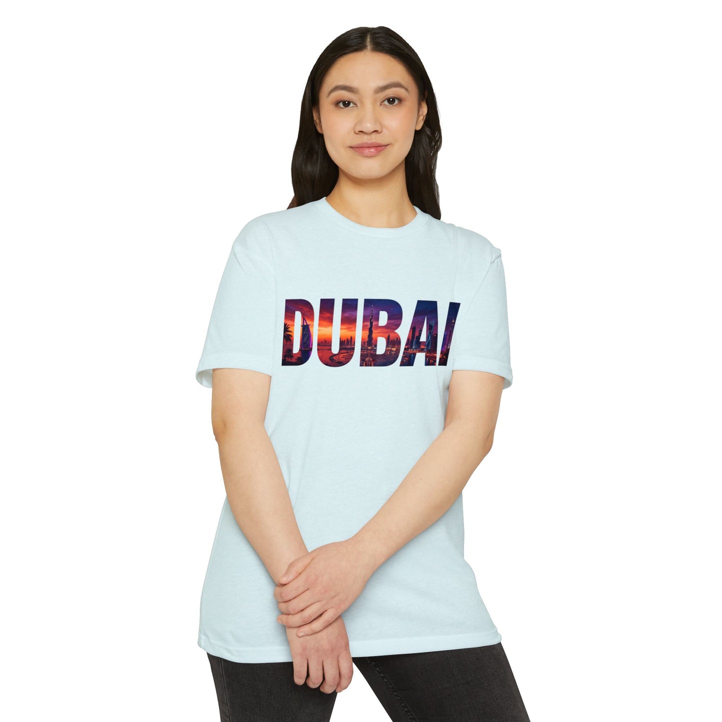Dubai Cityscape T‑Shirt — Sunset Skyline Text Travel Tee
