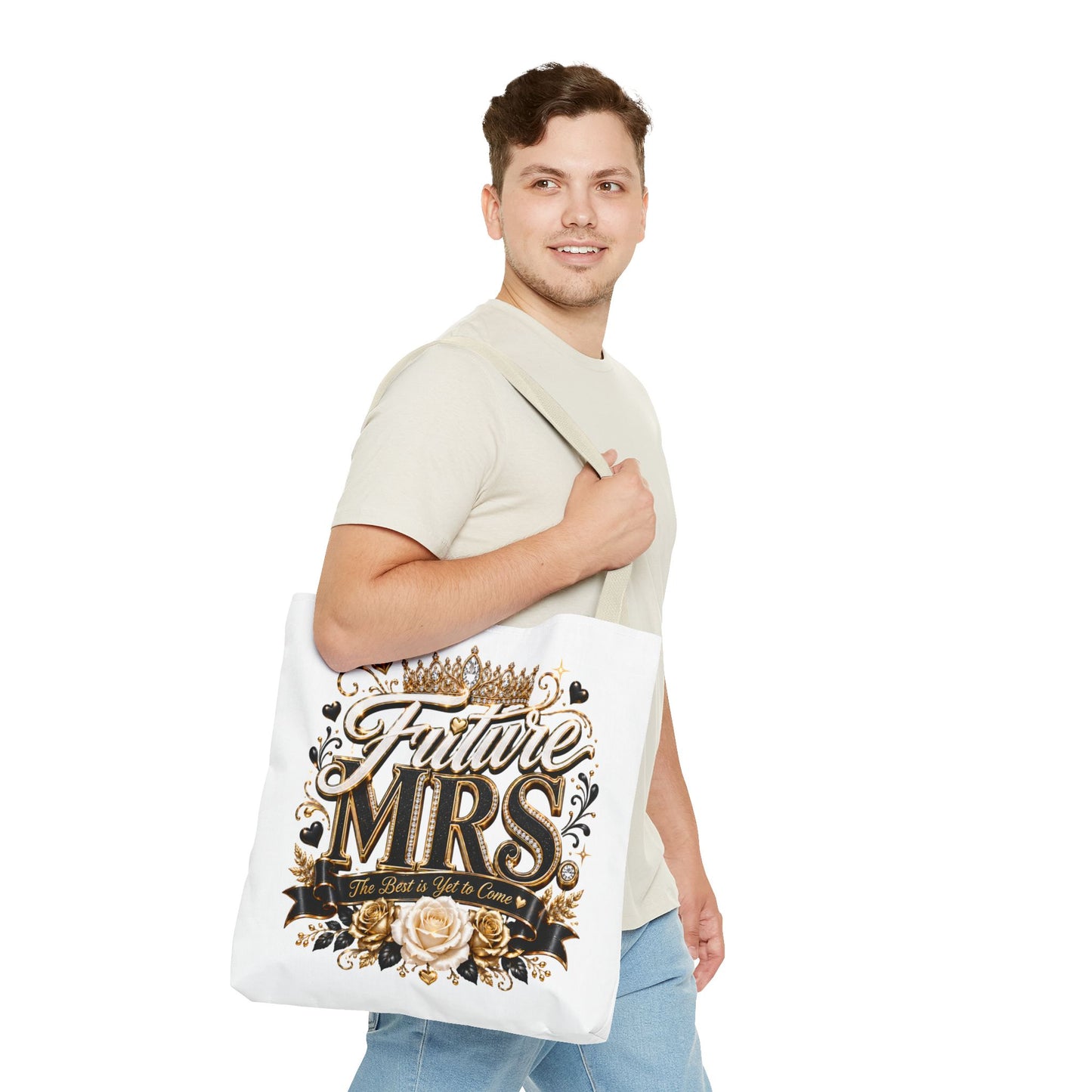 Future Mrs. Tote Bag — Bridal Bachelorette Gift Bag with Gold Crown Design