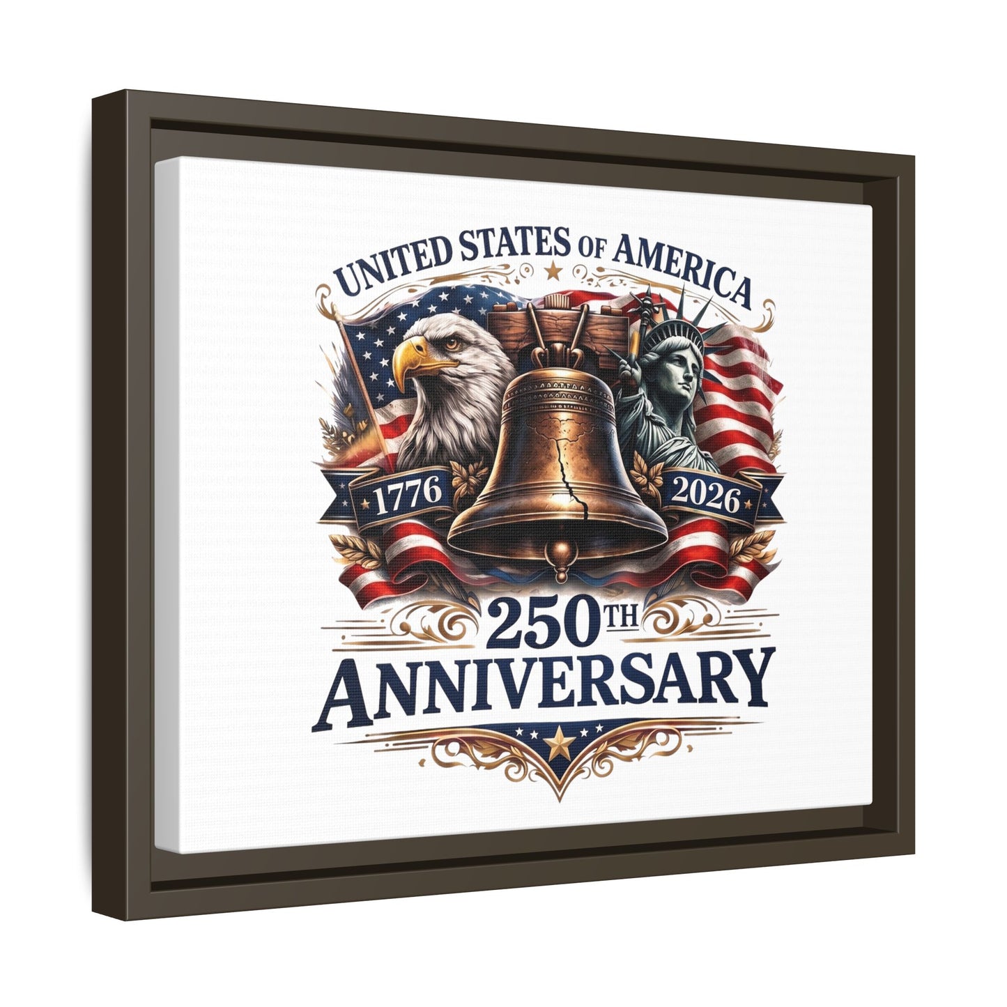 250th Anniversary Framed Canvas - United States of America Patriotic Liberty Bell Print
