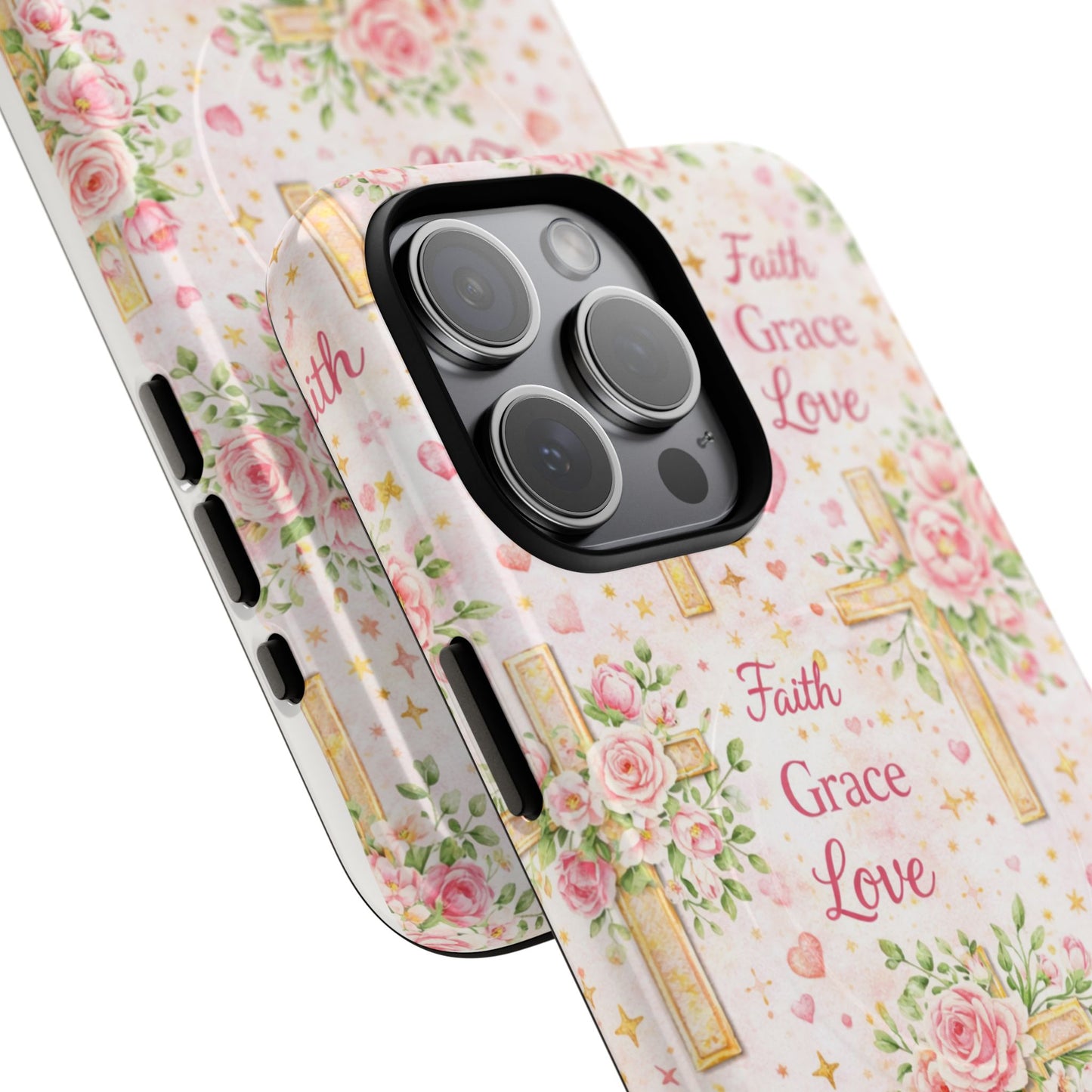 Faith Grace Love Tough Magnetic Phone Case — Floral Cross Protective Cover