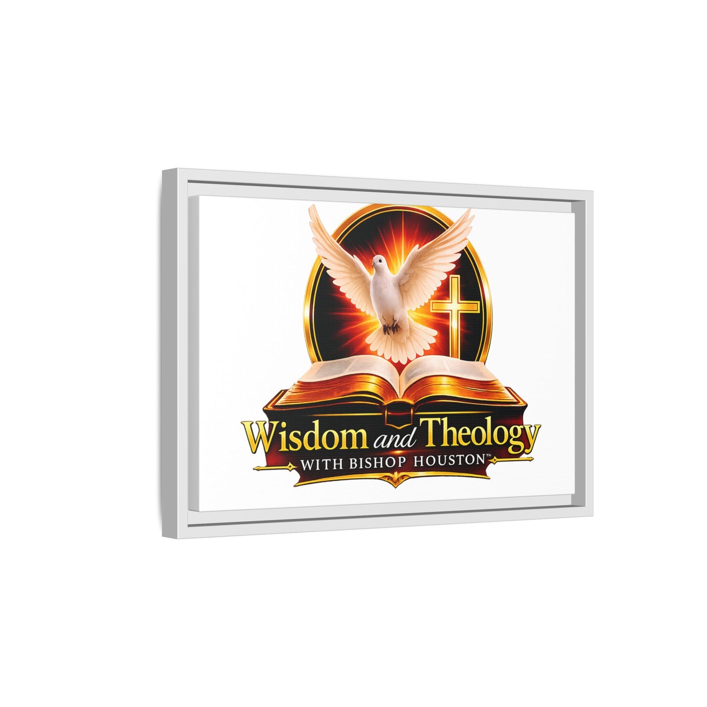 Framed Canvas Print — "Wisdom and Theology" Dove & Bible Wall Art