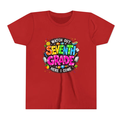 Seventh Grade Kids T-Shirt – “Watch Out Seventh Grade Here I Come” Back-to-School Tee