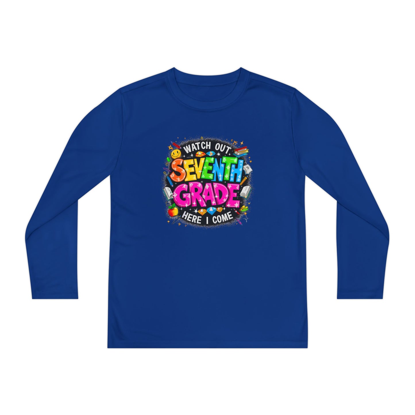 Seventh Grade Youth Long Sleeve Tee — "Watch Out Seventh Grade Here I Come" Back-to-School Shirt