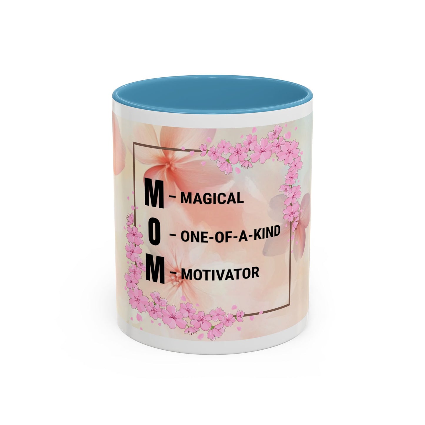 Mom Acronym Coffee Mug — "MOM: Magical • One-of-a-Kind • Motivator" Floral Accent
