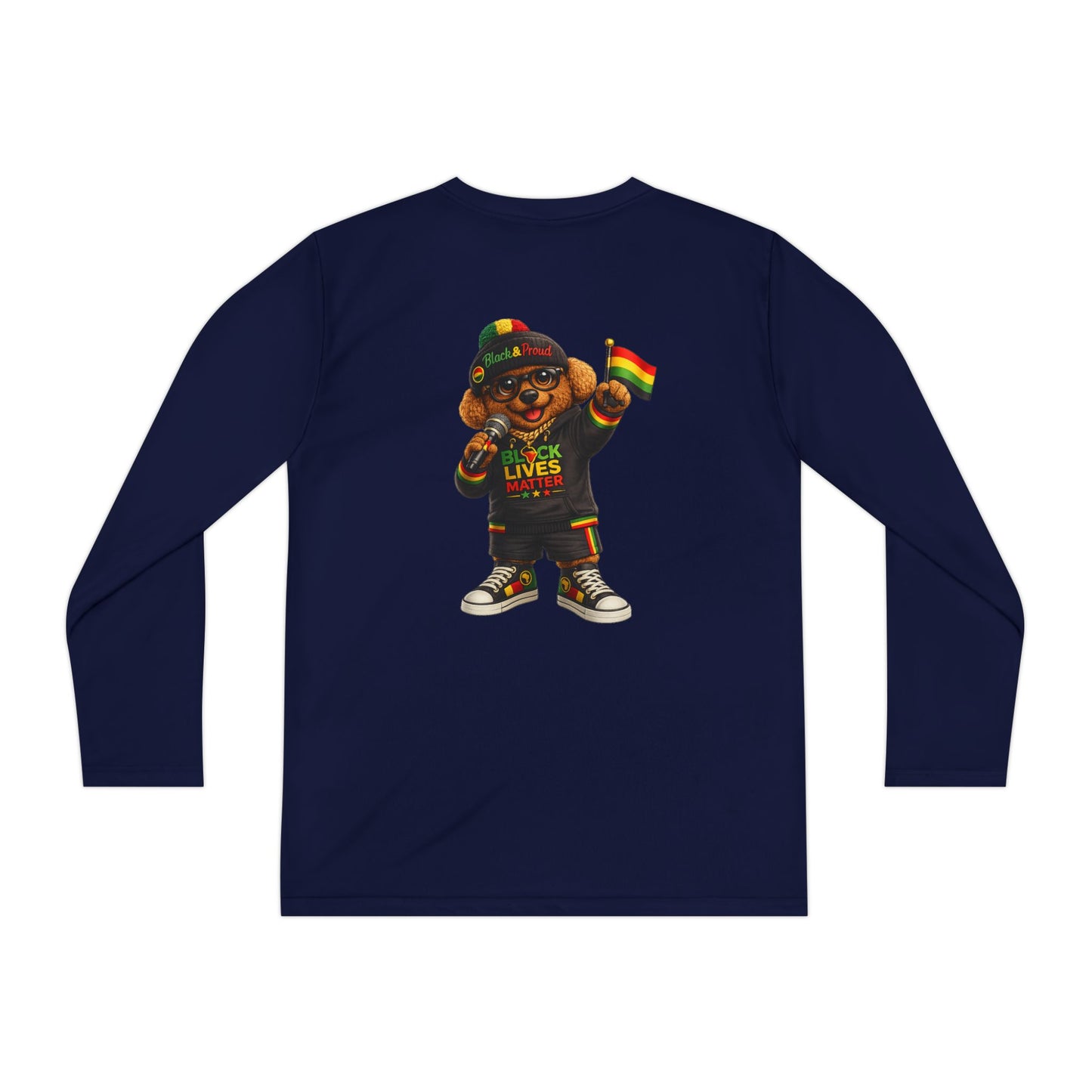 Youth Long Sleeve Tee — Black Lives Matter Kid Graphic with Rasta Flag