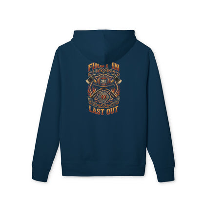 Hoodie — Vintage Firefighter Skull 'In, Up, Last Out' Graphic Pullover