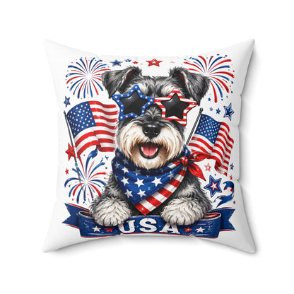 Patriotic Schnauzer Pillow — USA Flag Dog Decorative Throw Pillow for 4th of July