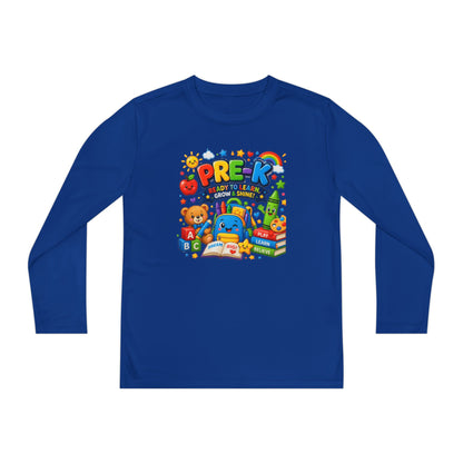 PRE-K Kids Long Sleeve Tee — Back-to-School Preschool Shirt ("Ready to Learn, Grow & Shine")