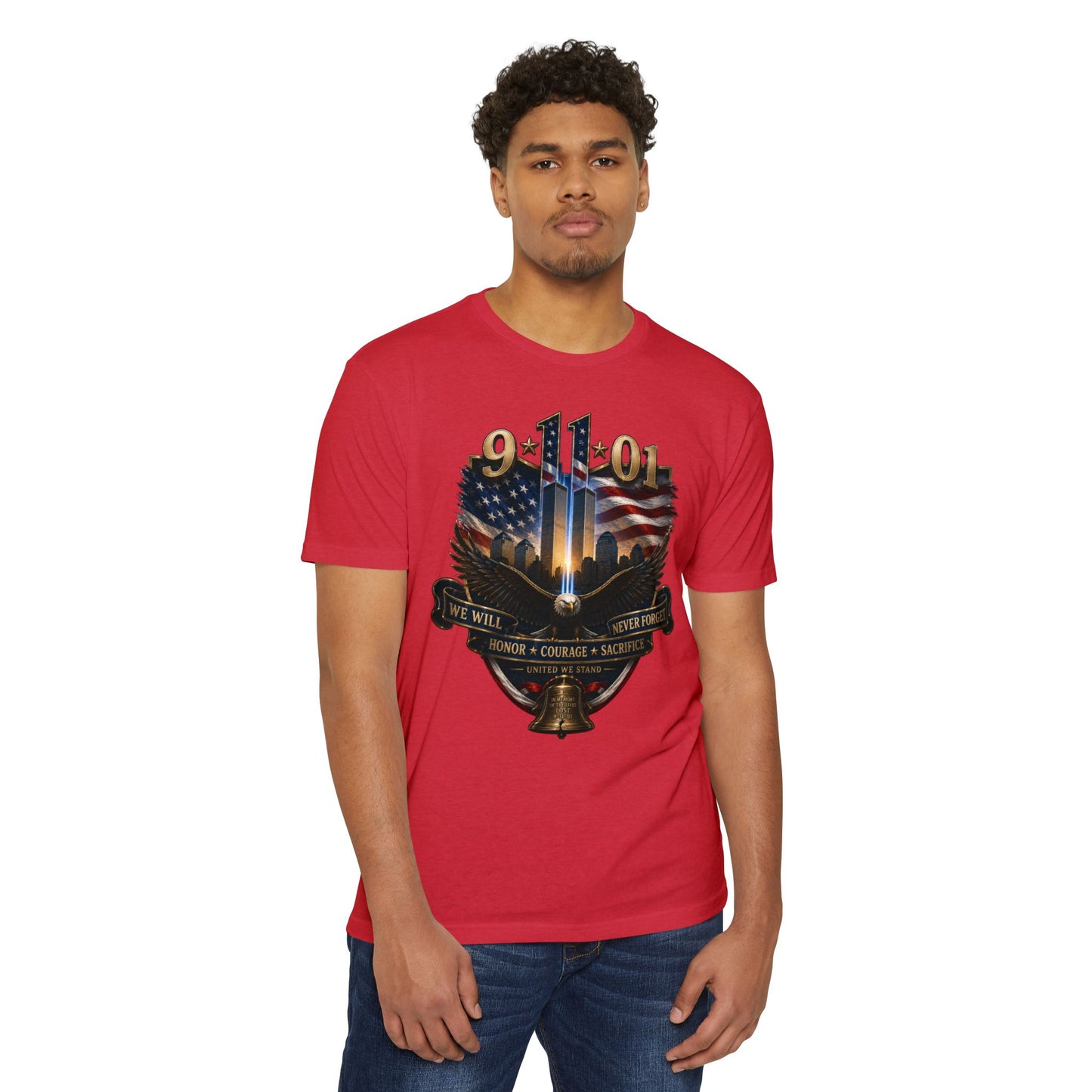 9/11 Memorial T-Shirt — We Will Never Forget American Tribute Tee