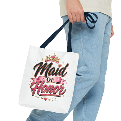 Maid of Honor Tote Bag — Pink Crown Bridal Party Tote for Weddings & Bachelorette