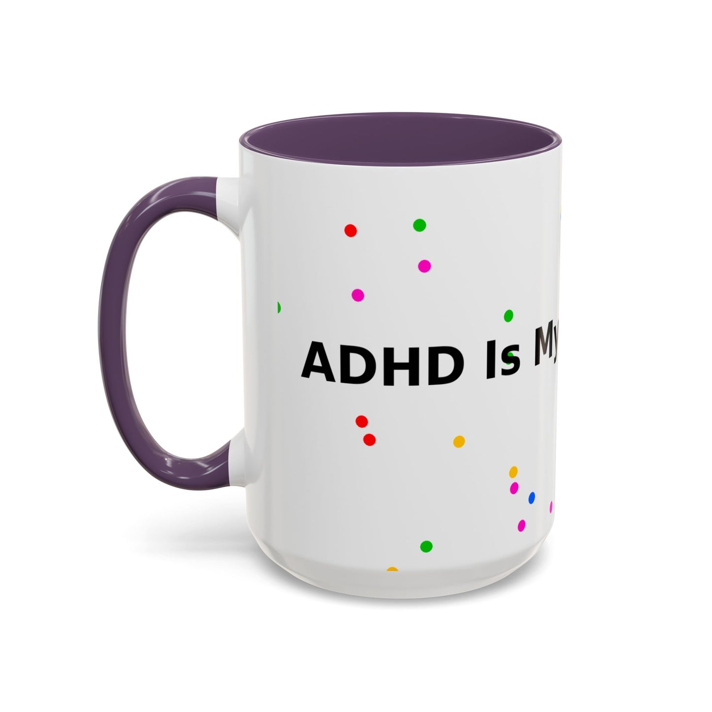 Accent Coffee Mug - "Coffee Is My Superpower" Funny Colorful Polka Dot Ceramic Mug (11/15oz)
