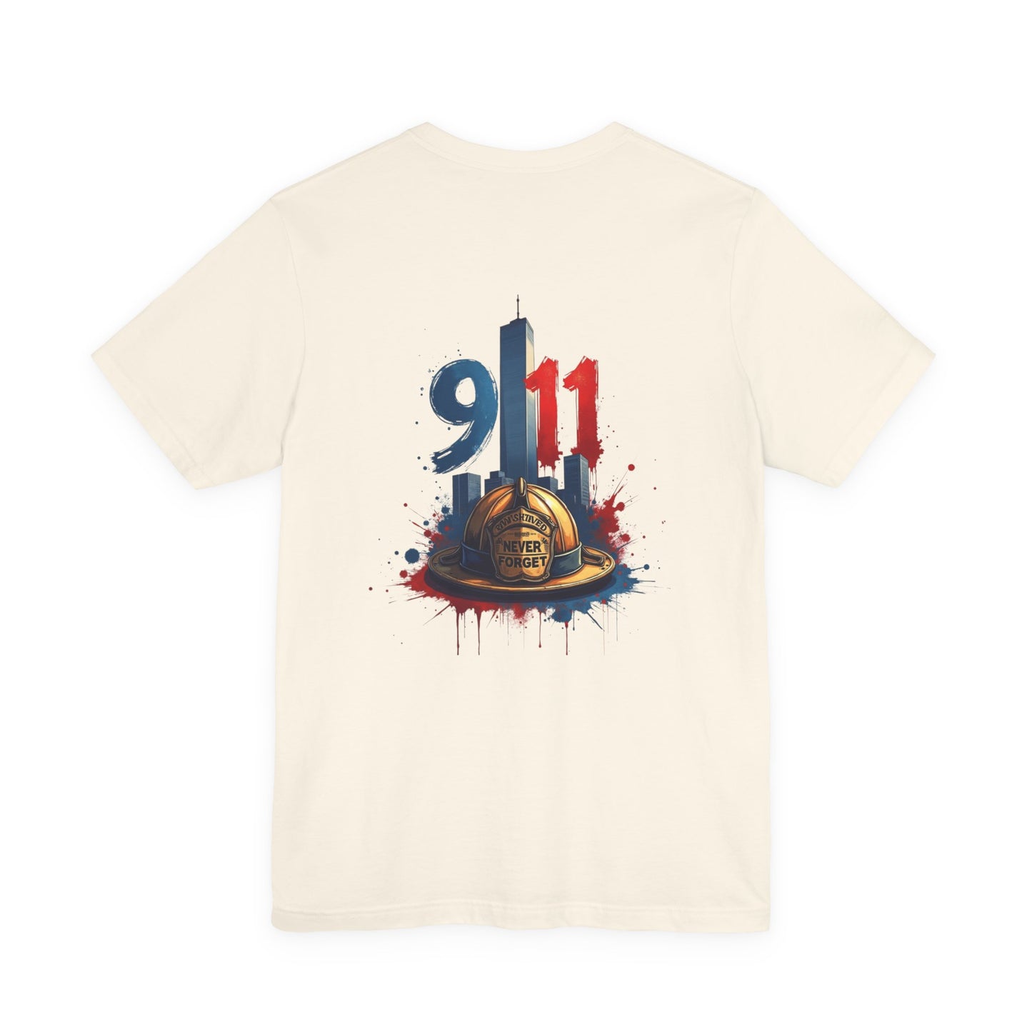 9/11 Firefighter Memorial Tee — Tribute T-Shirt with Helmet & Twin Towers Design