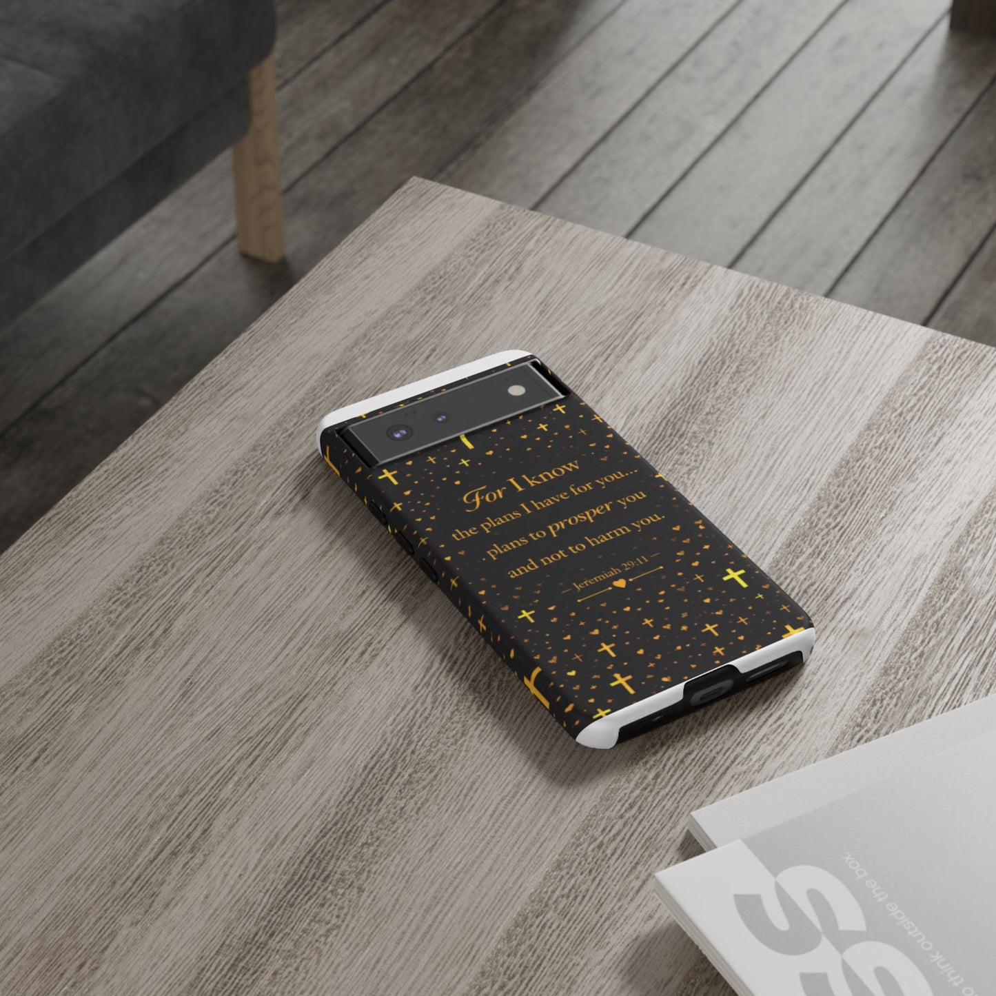 Phone Case — "For I Know" Jeremiah 29:11 Gold Cross Christian Tough Case