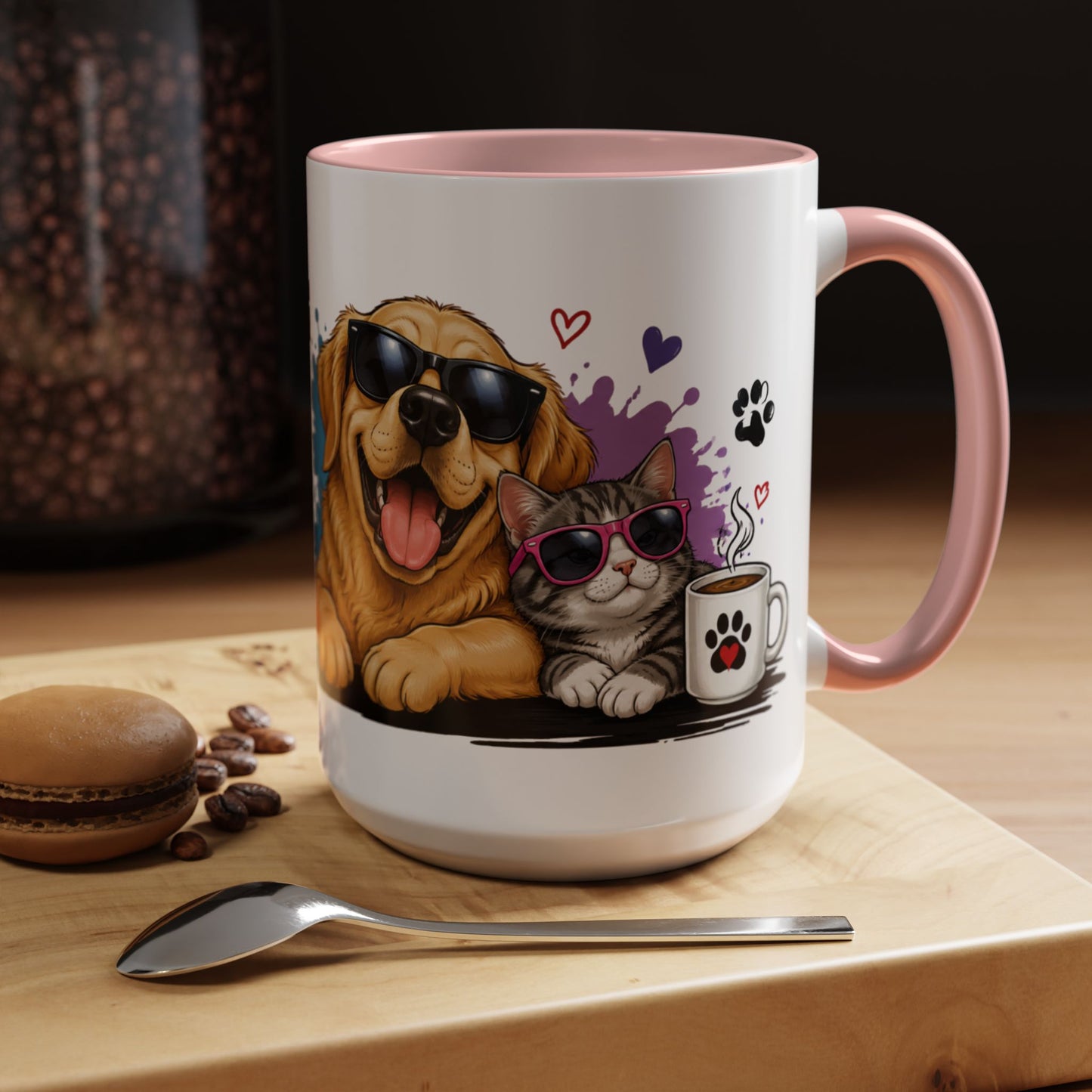 Dog and Cat Coffee Mug – "Life is Better with a Cat" Accent Ceramic Mug