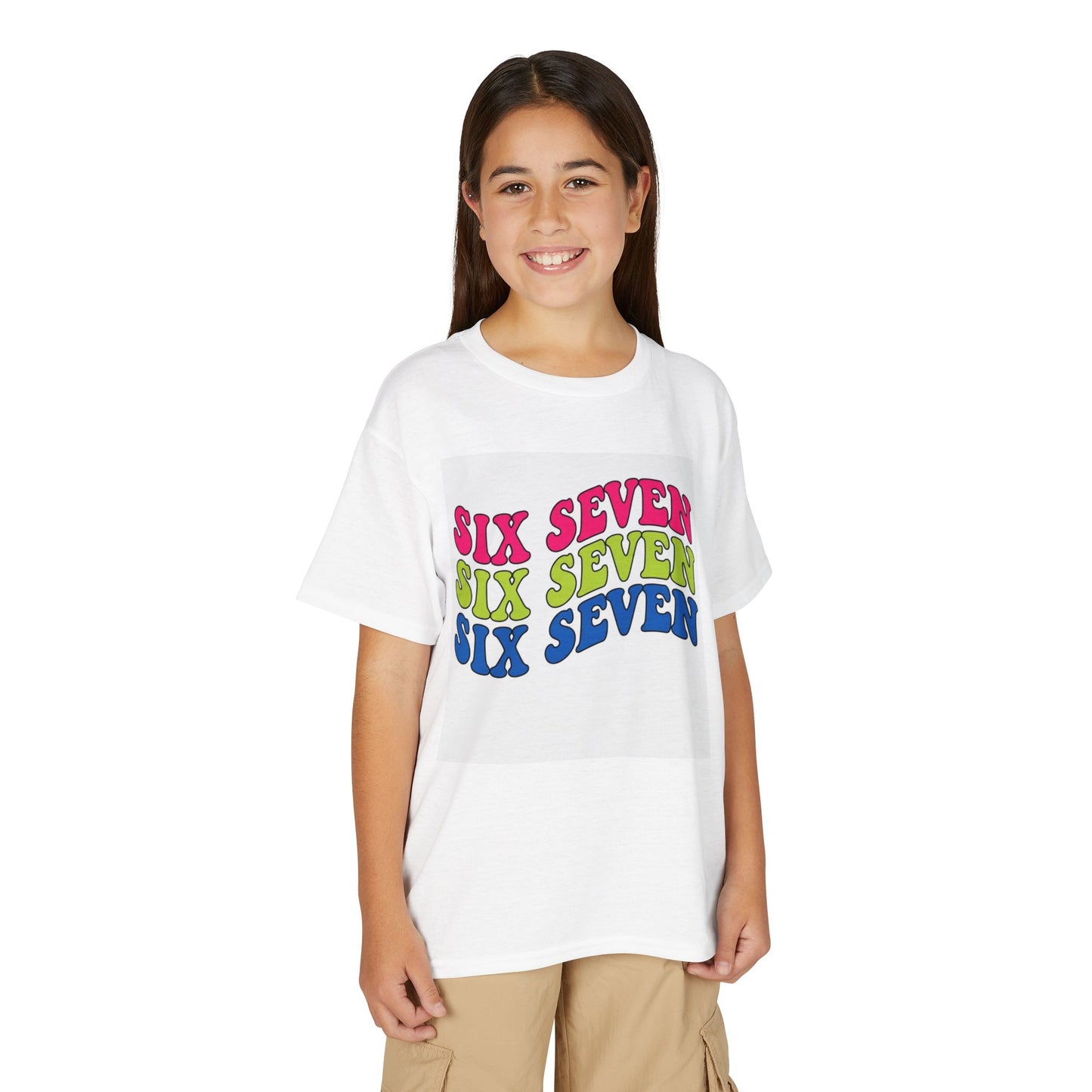 Youth Graphic Tee — 'Six Seven' Colorful Retro Wavy Text