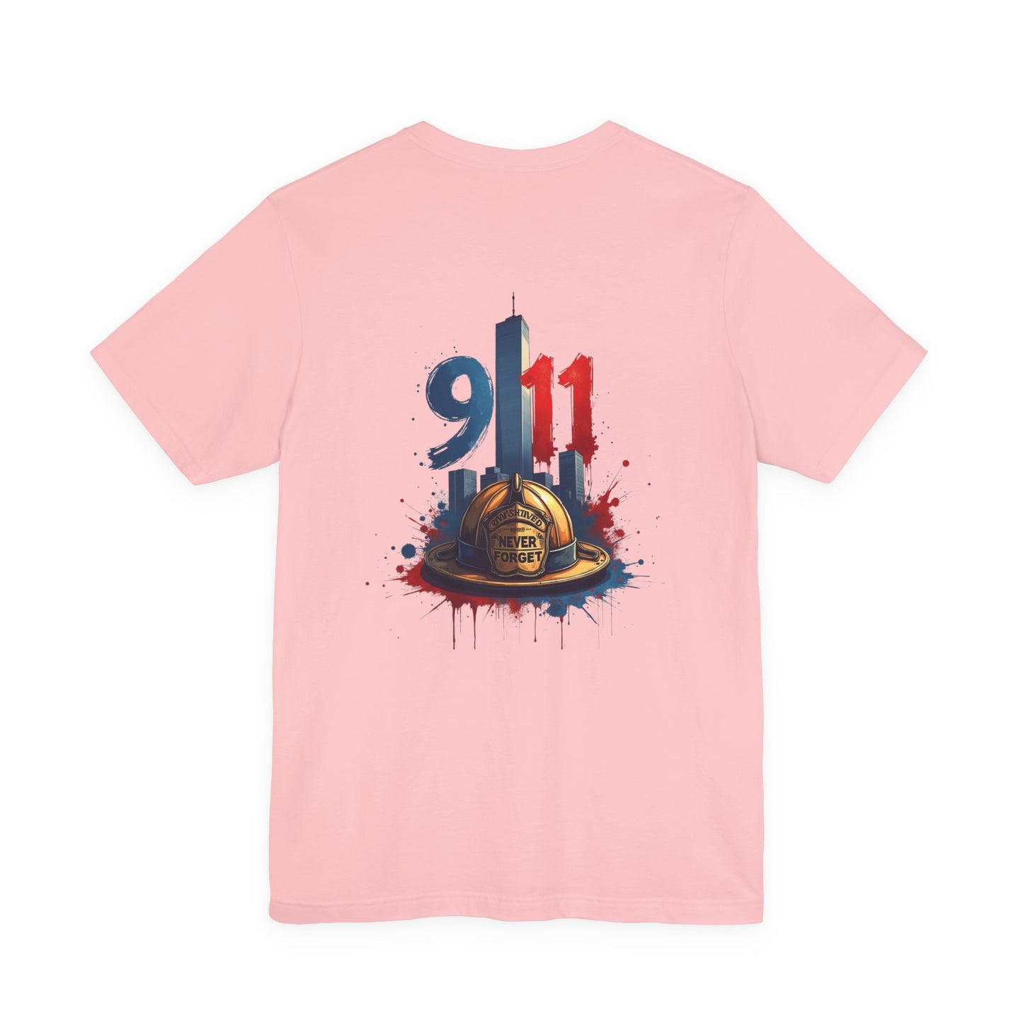 9/11 Firefighter Memorial Tee — Tribute T-Shirt with Helmet & Twin Towers Design
