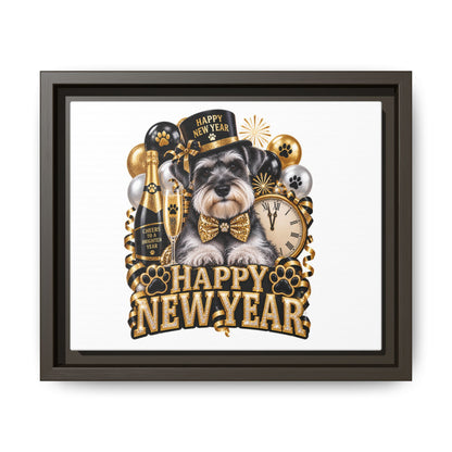 Happy New Year Schnauzer Matte Canvas Framed Art