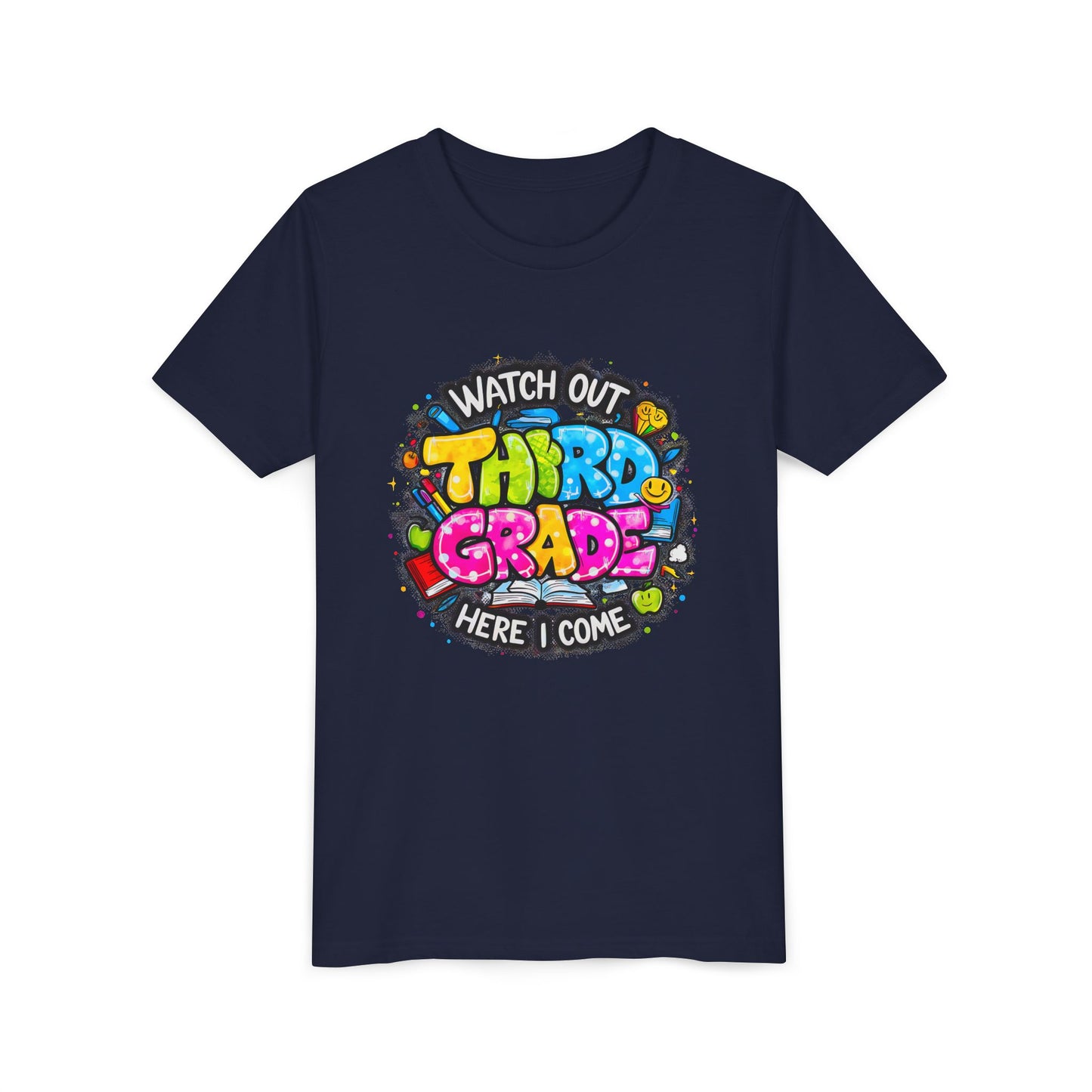 Third Grade Kids T‑Shirt — "Watch Out Third Grade Here I Come" Back-to-School Tee