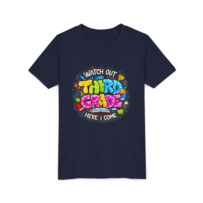 Third Grade Kids T‑Shirt — "Watch Out Third Grade Here I Come" Back-to-School Tee