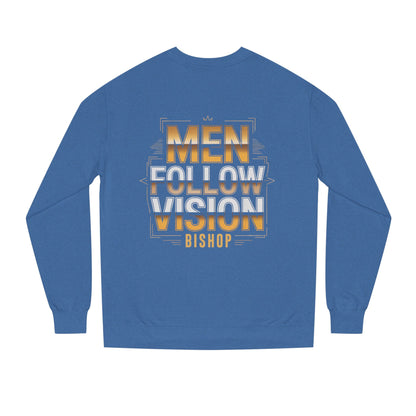 Men Follow Vision Bishop Crewneck Sweatshirt — Inspirational Faith Graphic