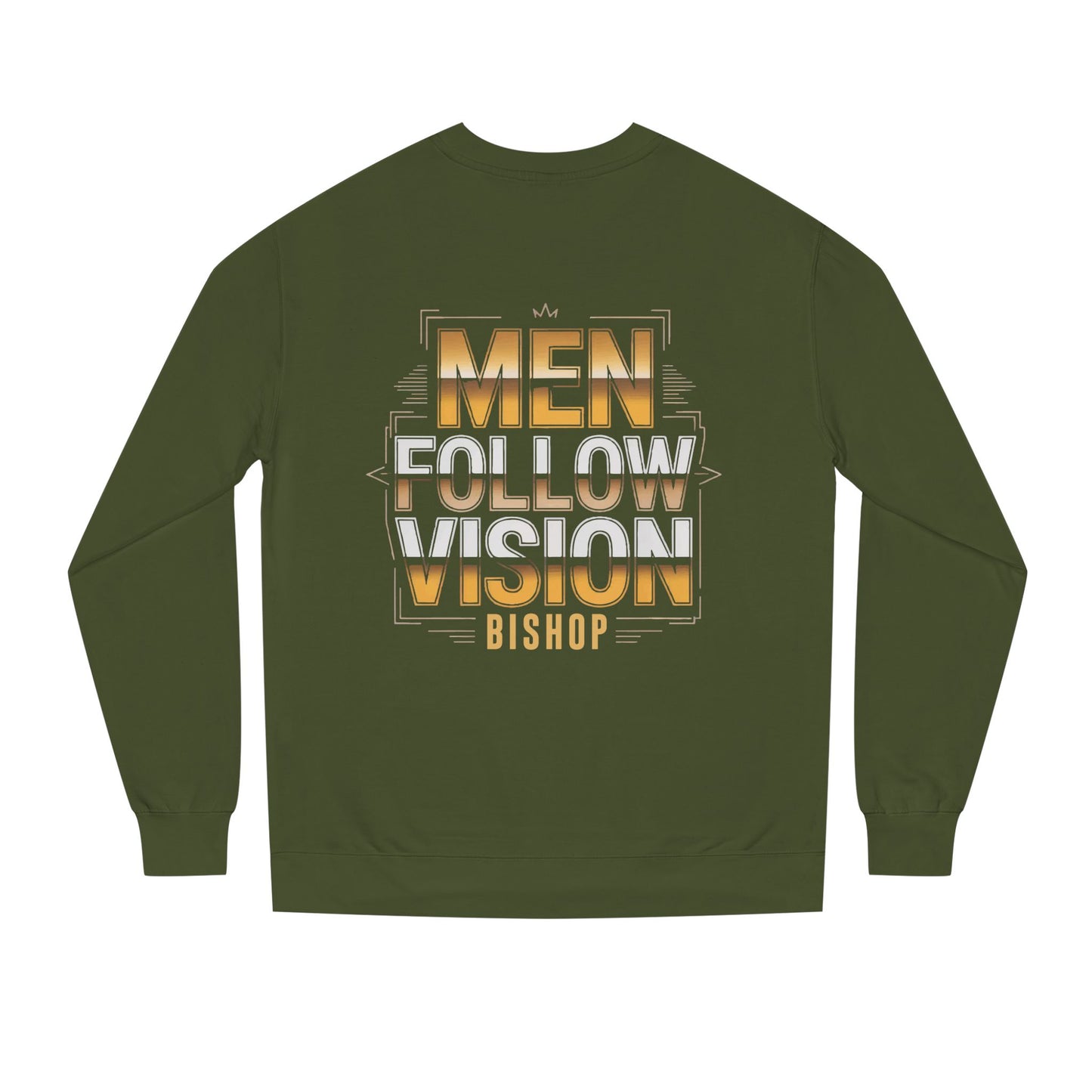 Men Follow Vision Bishop Crewneck Sweatshirt — Inspirational Faith Graphic