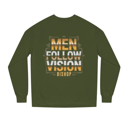Men Follow Vision Bishop Crewneck Sweatshirt — Inspirational Faith Graphic