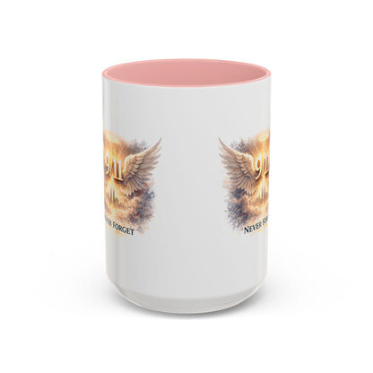 9/11 Never Forget Accent Coffee Mug — Memorial Tribute Ceramic Mug