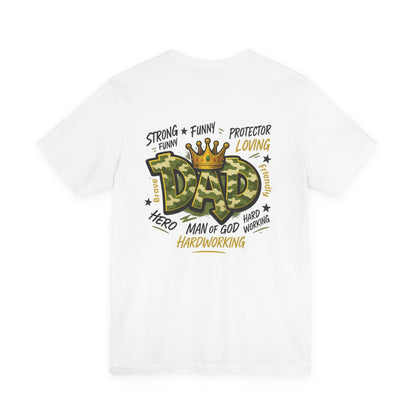 Dad Camo Crown T-Shirt — 'DAD' Graphic with 'Man of God, Hardworking' Father's Day Tee